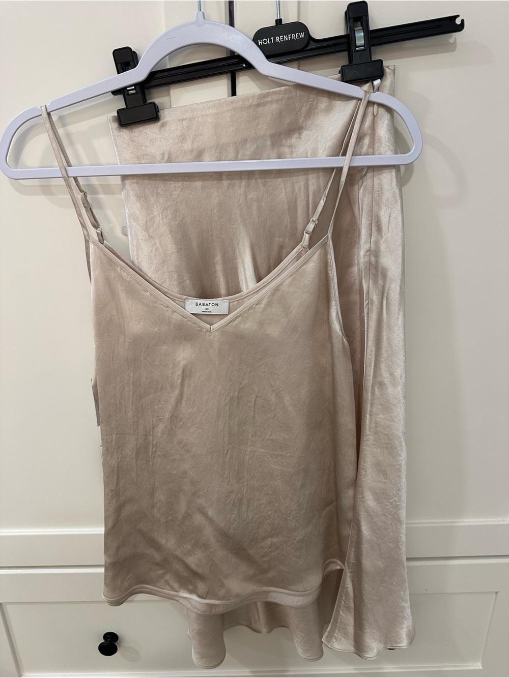 NUDE High-Low Satin Slip Skirt set in Champagne